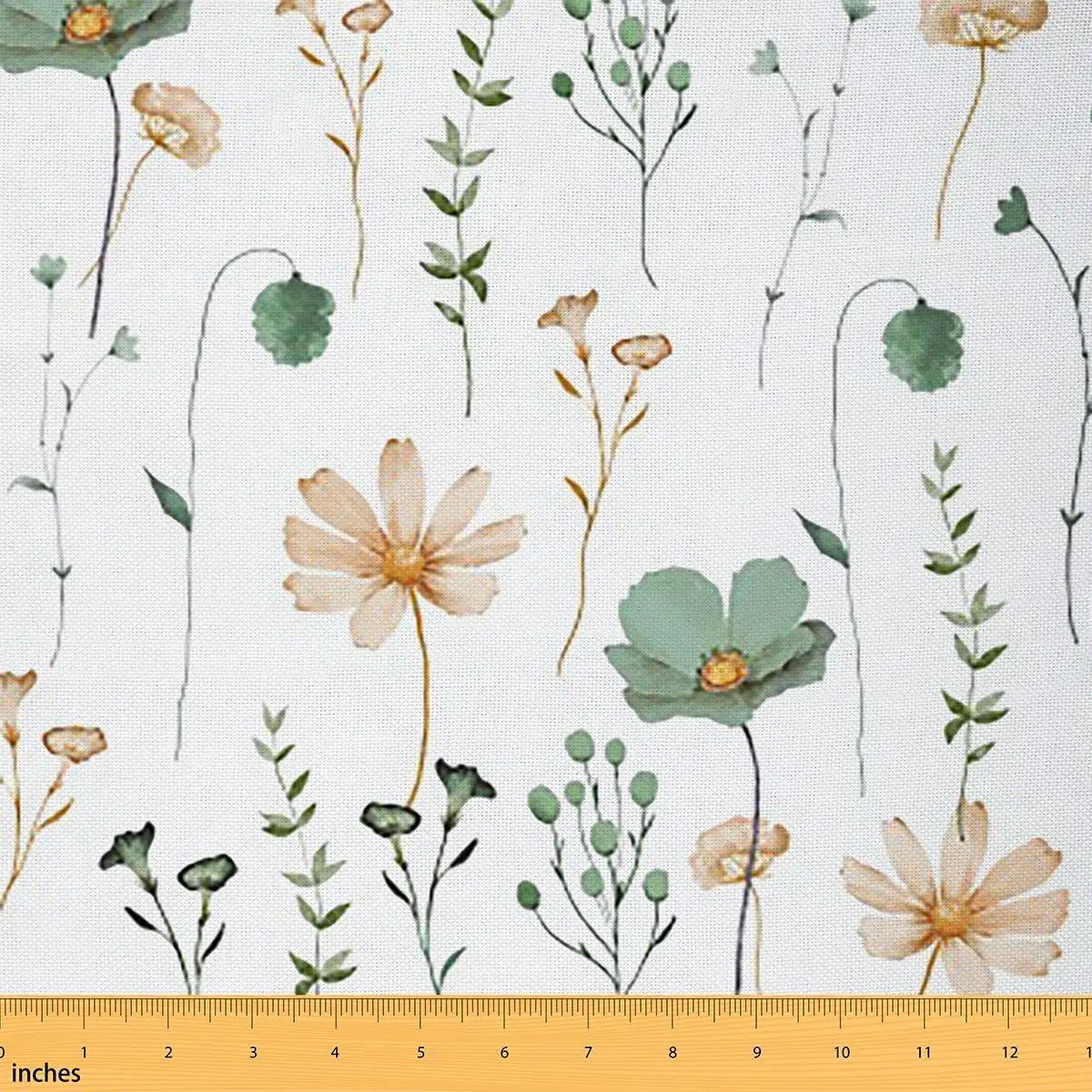 Watercolor Floral Fabric Sage Green Beige Flower Waterproof Outdoor Fabrics Rustic Farmhouse Upholstery Fabric DIY Handmade Crafting Home Party Decor Minimalist White Decor