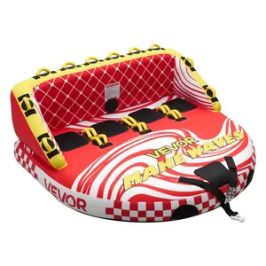 【Summervibes】VEVOR Towable Tubes for Boating, 4-Rider Inflatable Towable Tube for Boat to Pull, 680 lbs Capacity Water Sports Boating Tubes - with Full Nylon Cover, Dual Tow Points, Safety Valve & Padded Handles