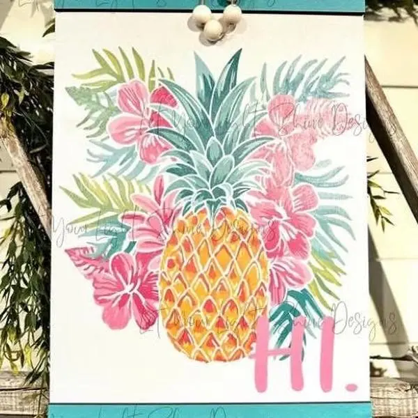“Hi” Pineapple Summer Wood Printed Door Hanger