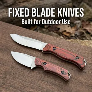 BM 15002 / 15017 Fixed Blade Knife – S30V Steel, Leather Sheath, Wood Handle, EDC Hunting Knife for Outdoor Camping Fishing