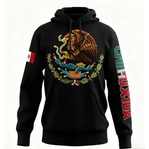 Cool street style, Mexican eagle embroidered hooded hoodie