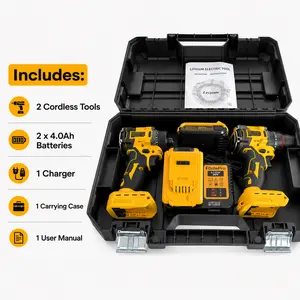 20V Cordless Drill Combo Kit with 2 Pack 2.0Ah Batteries, Charger and Carrying Case, Electric Drill Tool Set for Home Repair and DIY