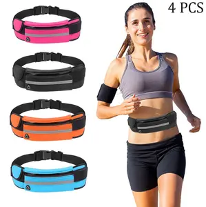 Unisex 4-Pack Adjustable Sports Waist Bags, Multi-Functional Anti-Theft Invisible Waterproof Fanny Packs with Water Bottle Strap, Earphone Hole, Tech Accessories, Sporty Gym Bags for Runners, Outdoor Accessories