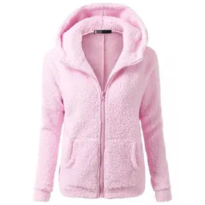 Ladies' plush jacket with a hood and a placket, a casual and slim-fitting zippered jacket suitable for spring, autumn, and winter Womenswear Coats