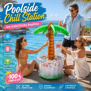 60" Inflatable Palm Tree Cooler, Beach Theme Decor, Pool Party Decorations, Luau Hawaiian Birthday Party Supplies, Ocean Jungle Tropical Themed Summer Outdoor Drink Cooler