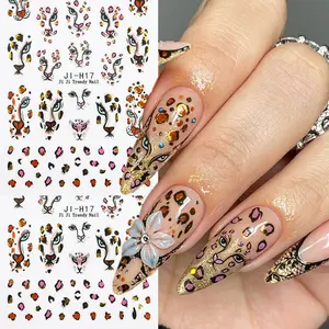 French 3D Leopard Nail Stickers, Y2K Sweet Cool Animal Pattern Self-Adhesive Decals, Perfect for Fake Nails, Salon Decor, DIY Creations