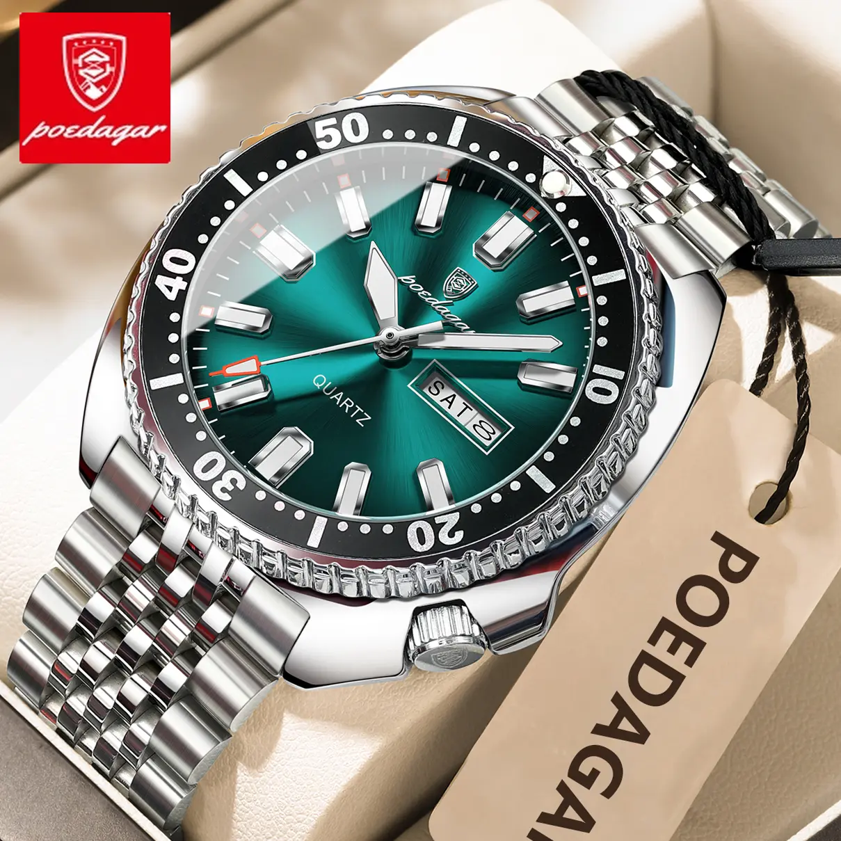 Poedagar watch, business date week waterproof luminous luxury watch, sports stainless steel men's watch