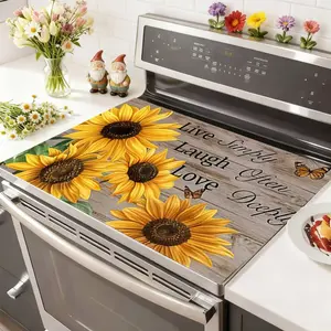 Soft Electronic Stove Panel Protector Pad, Stove Plate, Sunflower Flower Wood Grain Design, Scratch Resistant, Easy to Clean, Multi-Purpose Kitchen Cover