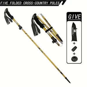 red Five section folding folding trekking pole for hiking and walking - lightweight 7075 aluminum, strong outer lock and high-density EVA grip, men's and women's foldable, stretchable, camping equipment, gifts for hiking friends and family