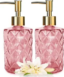 Glass Soap Dispenser with Pump, Hand Soap Dispenser for Hand Wash, Lotion Dispenser, Bathroom Soap Dispenser for Dishwashing Liquid, Lotion Shower Gel (Pink)