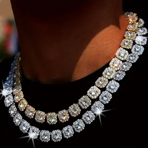 Fashion 18" Square Cuban Chain Necklace with Rhinestone Decoration, Men's Zinc Alloy Choker, Hip Hop Style Jewelry Accessories, Very Fashionable and Versatile