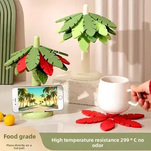 Creative Leaf Coasters Set - Thickened Heat Resistant Pads for Kitchen Foldable Anti-Scald Mat for Bowls Pots Mugs High Aesthetic Design Food Grade 299°C