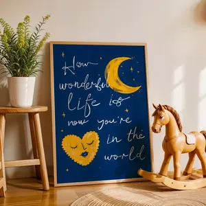 Nursery Artwork, How Wonderful Life Is Nursery Print, Nursery Quote, Baby Shower Gift, Baby Boy Nursery