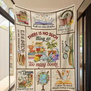 Reading Theme Blanket with Book Design, Ultra Soft Flannel Material, Essential for Reading Lovers, All Seasons Use, Perfect Gift, Throw Blanket
