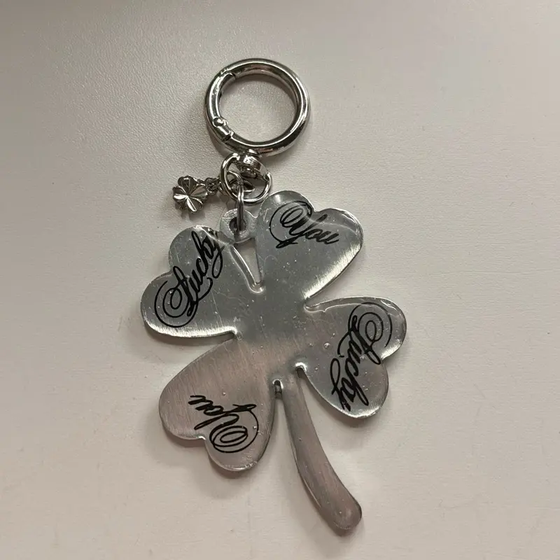 The “Lucky You” Giant Clover Charm - Purse Charms, Keychain Charms, Manifestation Charms, Lucky Girl Accessories, Aesthetic Accessories - SATIIN SCRIPTS