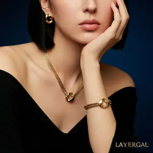 LG056 Double Cuba Chain Set Necklace/Bracelet/Earrings Casual