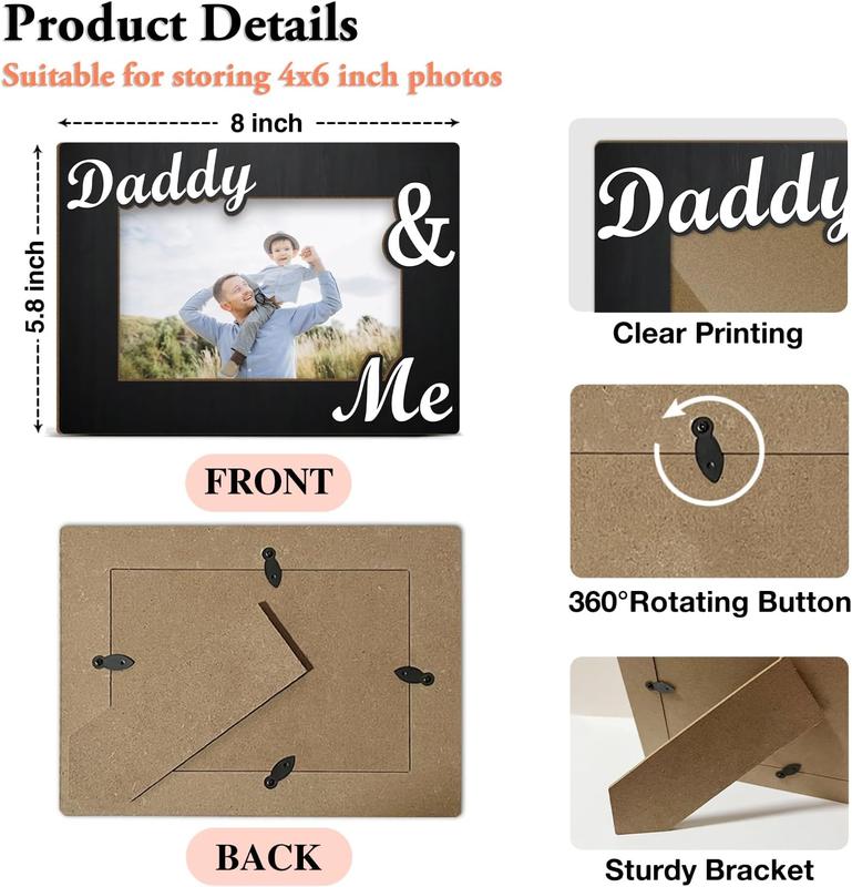 Dad Photo Frame, Daddy & Me Picture Frame, Father Gifts from Daughter Son, 4x6 Wooden Picture Frames Best Gifts for Birthday Father's Day, Home Office Shelf Table Decor