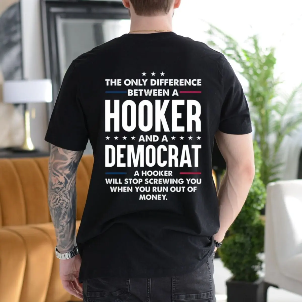 Humorous Unisex Graphic Tee, Distinguishing A Hooker From A Democrat Casual Cotton Menswear, Unisex Short Sleeve Tee, Graphic Streetwear T-Shirt