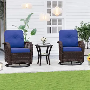 oneinmil 3-Piece Patio Furniture Set - 2 Swivel Rocker Chairs & Wicker Bistro Table with Thick Cushions for Porch - FSC Acacia Rattan Outdoor Set