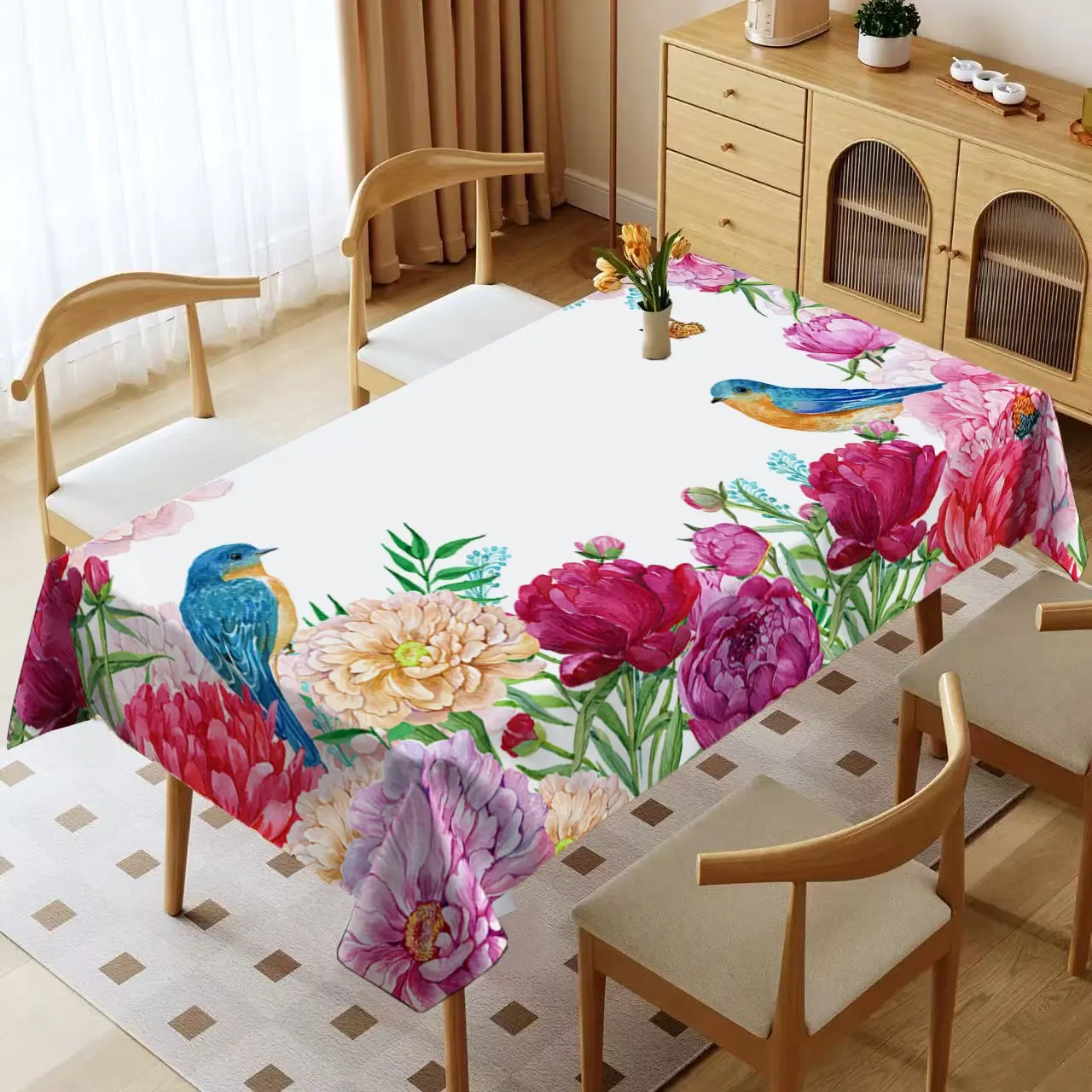 Colorful Peony Tablecloth, Rectangular Table Cover, Spring Summer Decorative Table Linen, Indoor Outdoor Use, Picnic Dining Table, Kitchen Party Wedding Dining, Rectangle Tablecloth
