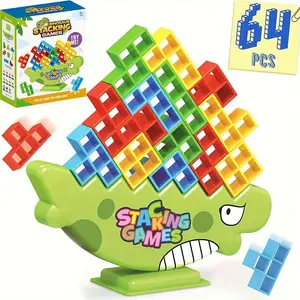 64pcs Dinosaur Tetra Tower Balance Stacking Games for 2+ Players Stack Attack Building Tower Game Kids Teens & Board Game Family Party Team Game Toys Christmas Holiday Birthday School Gift