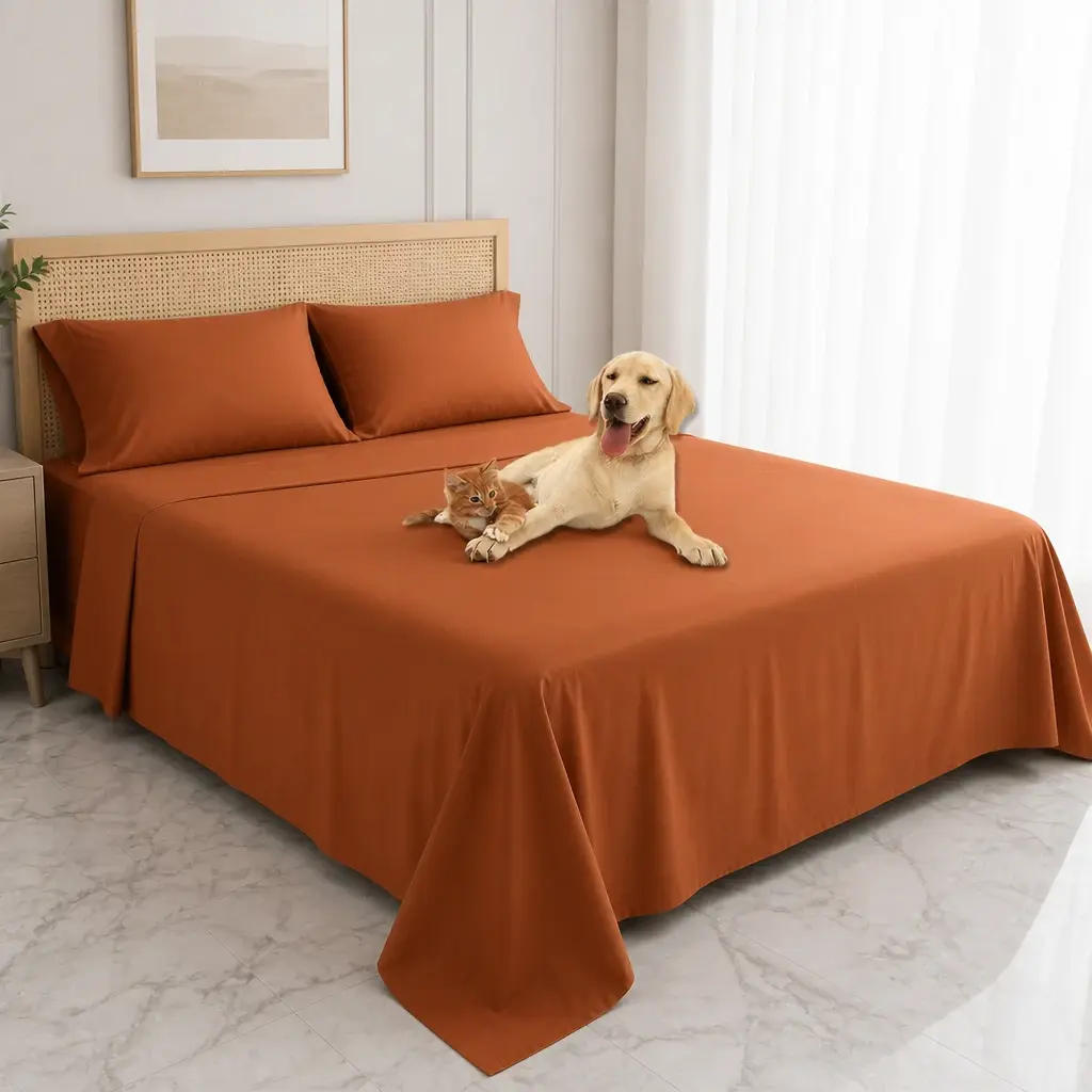 Jollyvogue Extra Deep Pocket Bamboo Sheets - 6 Pcs Breathable & Cooling Bed Sheet Set, Pet‑Friendly, Hotel Luxury Fitted Soft Wrinkle-Free For Mattresses, Twin/Full/Queen/King Size Pillowcase Sets