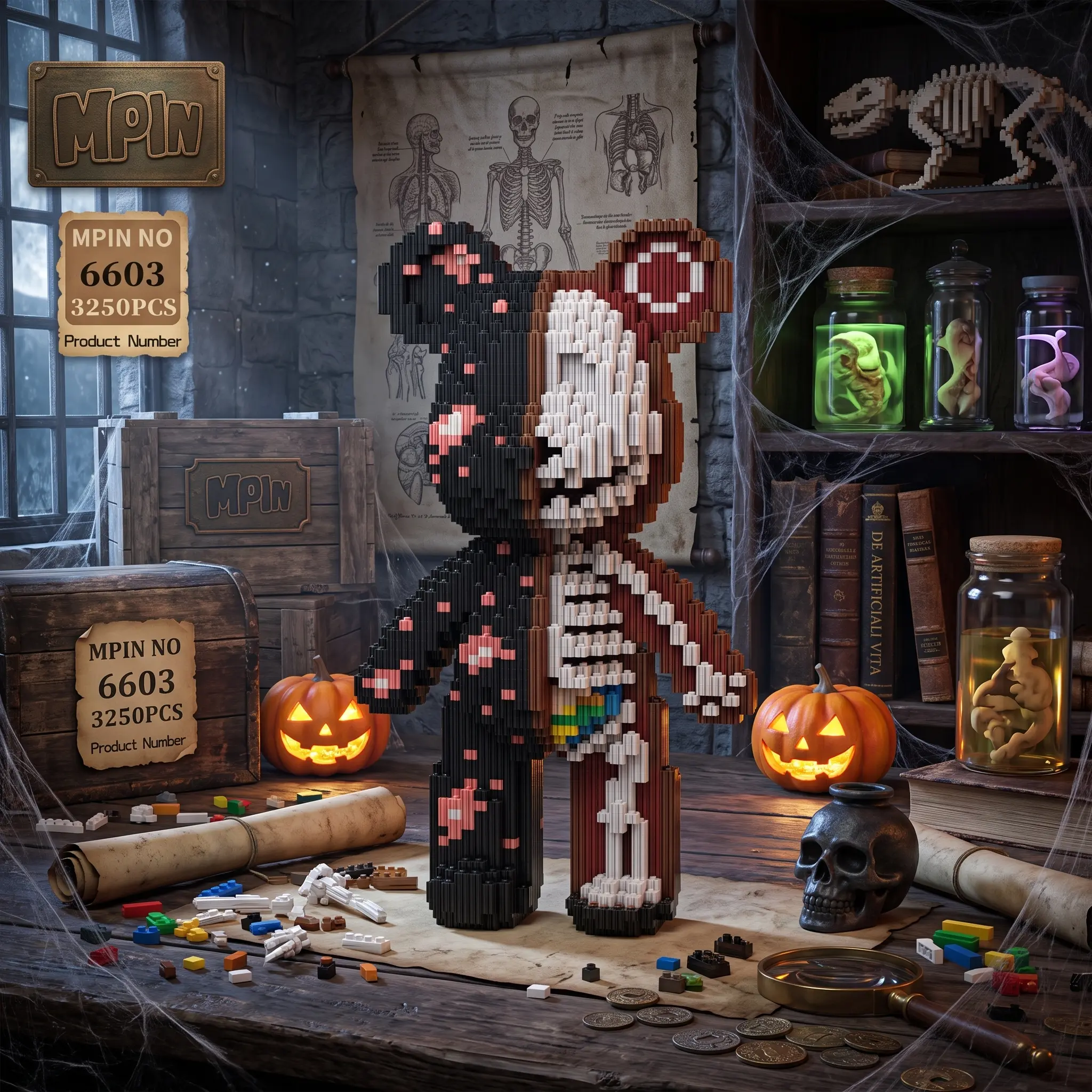 Halloween Themed Bear Building Blocks Toy, Cute Decorative Gift for Boys and Girls, Unique Home Decor for Halloween Celebration