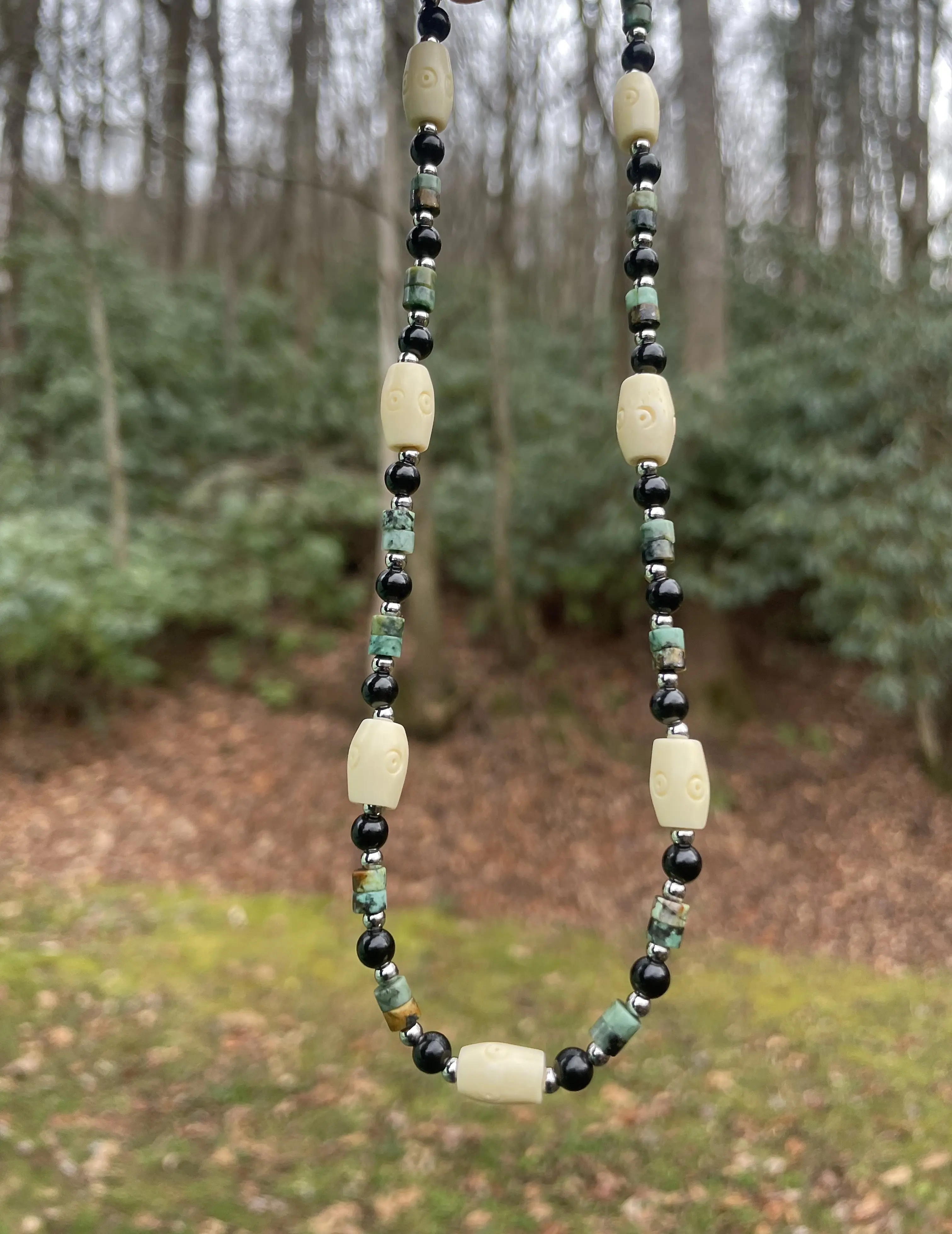 African Turquoise Jasper and Black Obsidian Choker