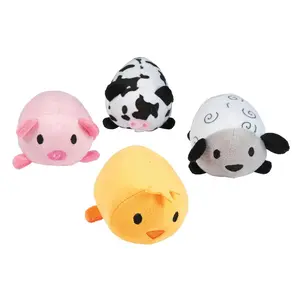 Mini Roly-Poly Cow, Pig, Chick, Lamb Farm Stuffed Animals - 12 Pc.