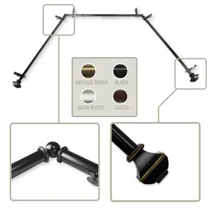 212 MAIN Central Design 0.8125 in. Vicky Bay Window Adjustable Curtain Rod with Side Extenders, Side Extends 20-36 in., Center Extends 38-72 in., Black