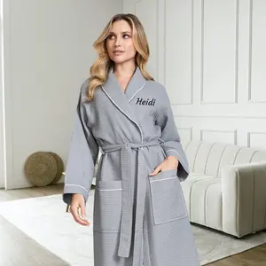 Luxury Personalize Piping Waffle Robe for Women - Monogram Wedding Day Robes - Customized Birthday, Anniversary, Christmas Gift for Her