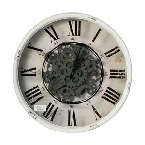 HomeRoots 401297 Rustic White Industrial Gear Vintage Wall Clock