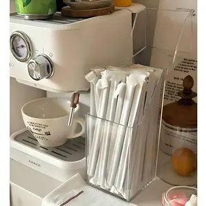 Transparent Straw Holder with Lid, Acrylic Dispenser for Kitchen, Bar, Coffee Table, Dust-Proof Storage Box for Drinking Accessories