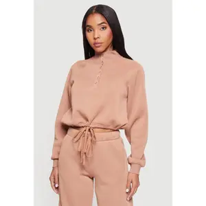 Almost Famous Drawstring Hem Cropped Raglan Sweatshirt