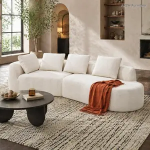 Modern Upholstered Corner Loveseat, 116-in ARCH 2-Piece Right-Hand Facing Chaise Lounge with Curved Look, Pearl Fabric, High-Density Fully Compressed Sponge, Right-Hand Arm, 5-Seat Fully Assembled Indoor Living Room Sofa