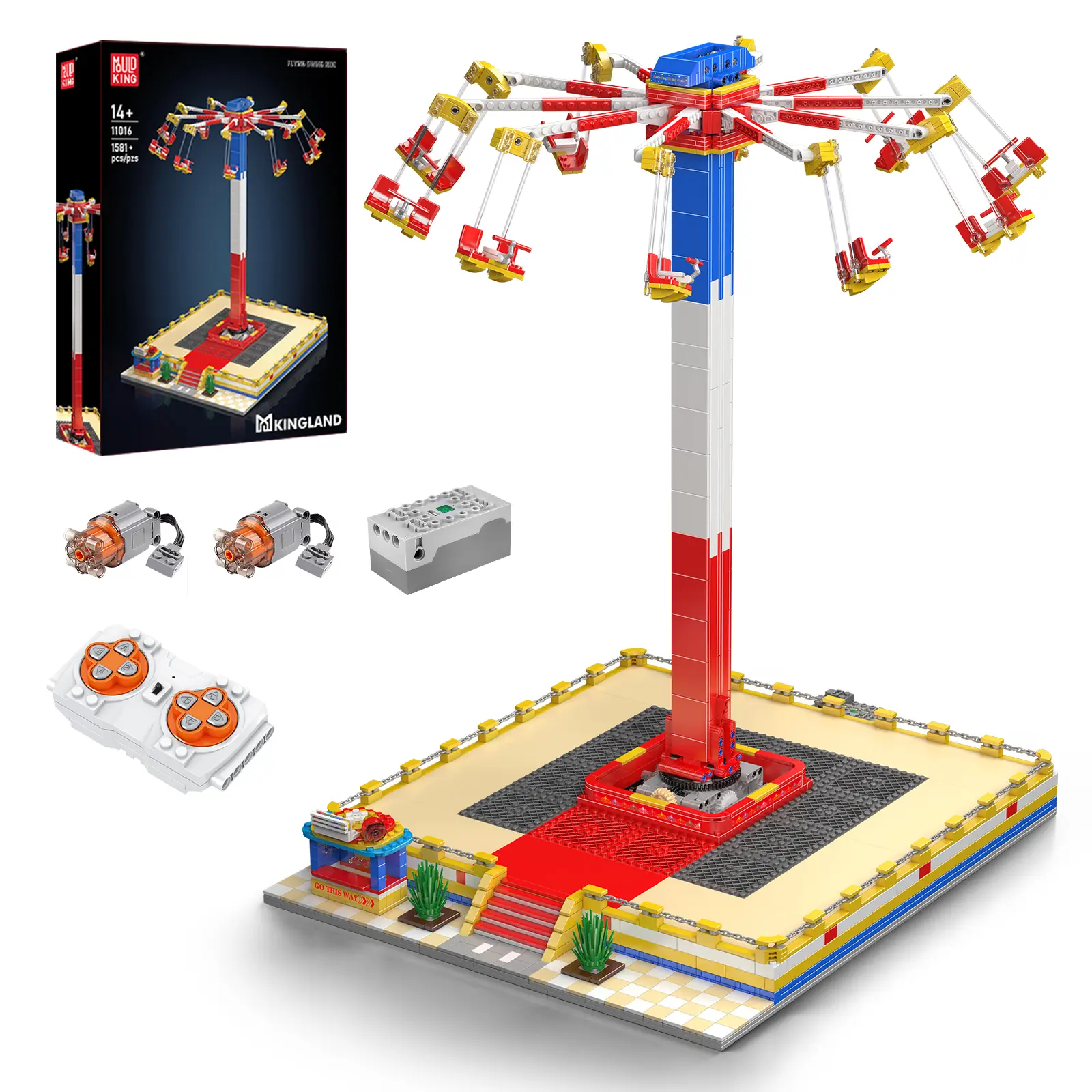 Mould King 11016 Rotating Flying Chair Amusement Park Stem Building Blocks, Remote Control Stem Construction Set, 1581-Piece Unisex Building Block Sets for Valentine's Day Gifting