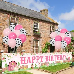 1Set Pink Farm Animal Birthday Decorations  Girls Barnyard Theme Birthday Party House Garden Supplies with Latex Printed Balloons