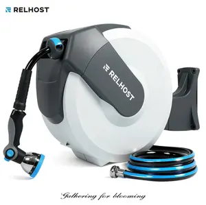 Auto-Retractable Hose Reel Next-Level Garden Upgrade 120ft-65ft Swivel Mount Leak-Proof 180° Rotation Impact Sprinkler with Secure Lock System & 10 Spray Modes