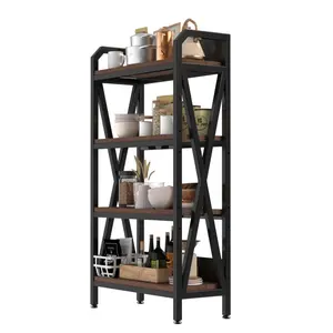 4-Tier Storage Shelves 55'' Bakers Rack Metal and Wooden Kitchen Shelves, Kitchen Organizers and Storage, for Garage, Pantry, Bathroom, Closet ,33.50'' Length