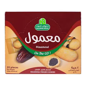 HB Halwani Bros Cookies,100% All Natural Assorted Finger Mamoul Date Filled Shortbread Biscuits, Slightly Sweet, No Additives, 20ct. 10.58oz