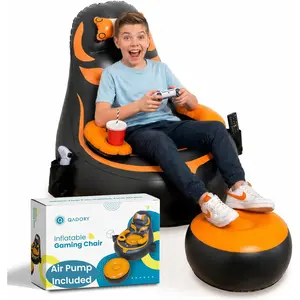 Inflatable Gaming Chair for Kids, Supports Up to 300 lbs, Includes Air Pump, Cup Holder, 2 Pockets, Durable Comfy Bean Bag Seat for Kid Room