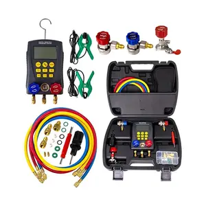 Digital Manifold HVAC Gauge Set,93 Refrigerants Dual Pressure&Temp Test with Temperature Clips and Hoses Vacuum AC Gauges for R1234YF R134A R404A R410A R32 R744