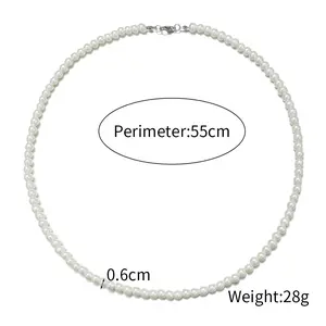 Classic Personalized Men's Pearl Necklace 6/8mm Hip Hop Punk White Retro Pearl Necklace Light High Quality Plastic Beads Chain