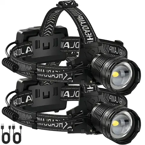 NextQube Rechargeable Headlamp (1PCS) - High-Low 4-Mode LED, 90° Angle, Adjustable Focus, Headband Design, Tools and Gadgets for Adults’ Hard Hat, Outdoor Gadgets for Camping Hiking, Aluminum