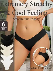 Hicloth Women's Seamless V-Cut Panties 6-Pack, Ultra-Stretchy & No-Show Underwear, Comfortable Low-Rise for Everyday Wear