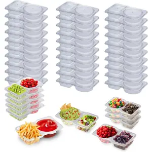 40 Reusable Double Compartment Portable Snack Containers with Lids Eco-Friendly Plastic Boxes for Snacks Meals Sauces Condiments Camping Picnic Travel Kitchen Storage Safe