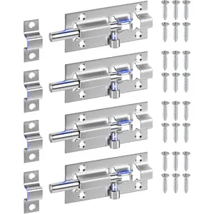 4 Pack Door Latch Lock, 3 Inches Thickened Stainless Steel Slide Lock,  Barrel Bolt Latch with 24 count Screws ()