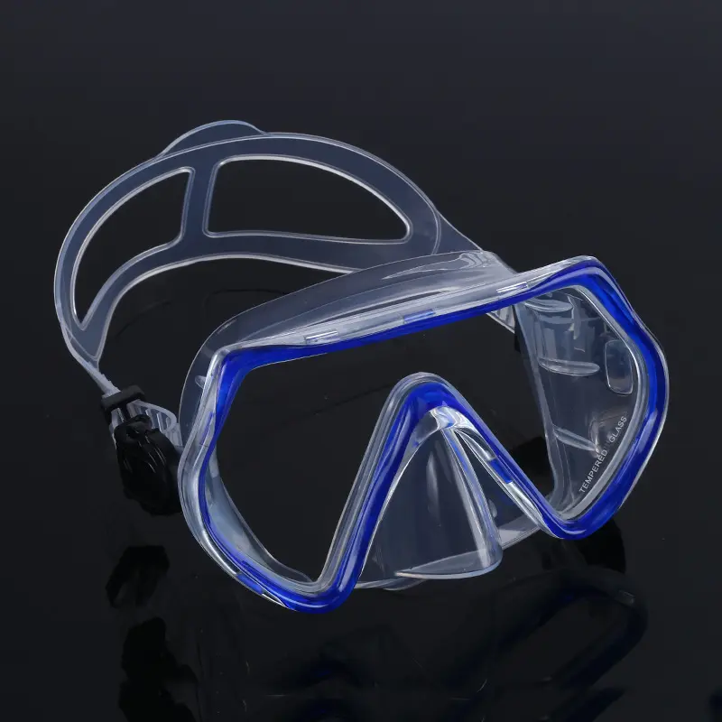 Transparent blue diving goggles