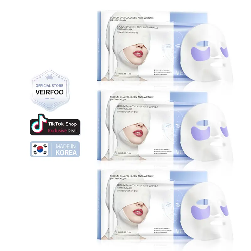 Korean Brand VEIRFOO Collagen Anti-Wrinkle Firming Mask-5Sheets/box *3 Boxes, for Fine Line Reduction Hydrating Repairing