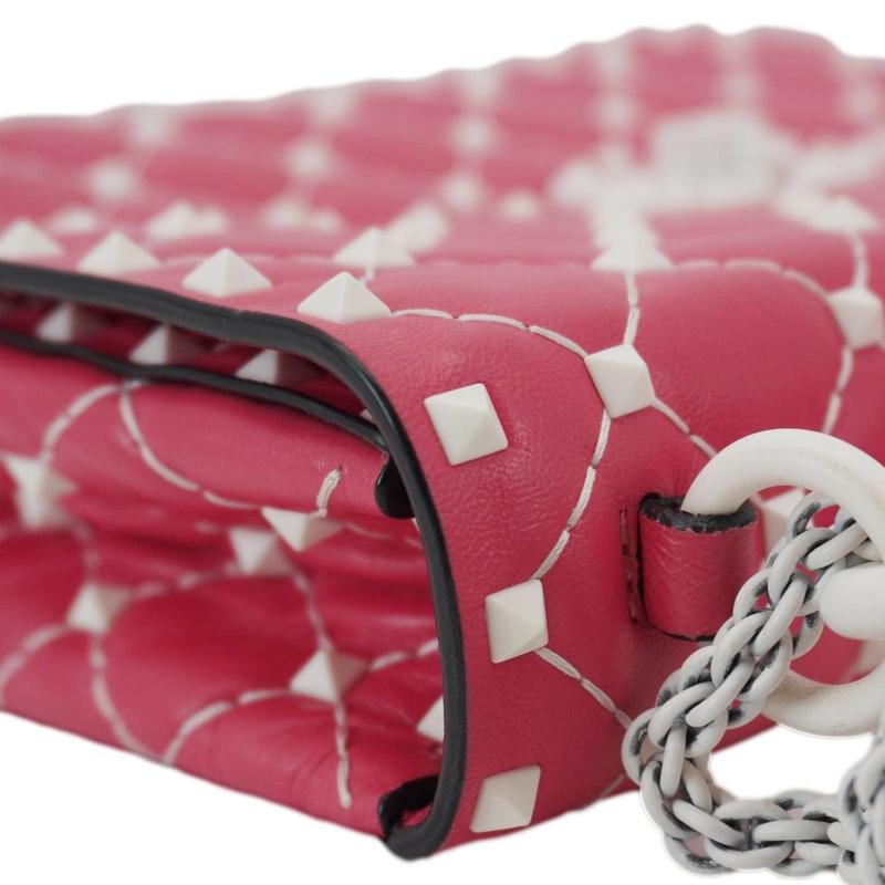 Pre-owned Valentino Lambskin Leather Crossbody Bags Rockstud Spike Medium Shoulder Bag Pink